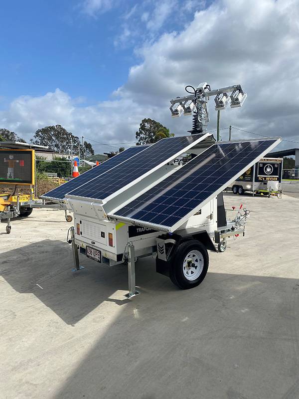 Trafquip solar LED mobile lighting tower hire for roadworks and construction sites Australia