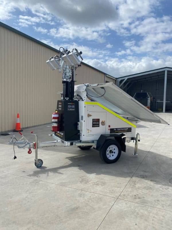Trafquip solar LED mobile lighting tower hire with highly efficient LED lamps for wide area illumination